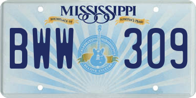 MS license plate BWW309