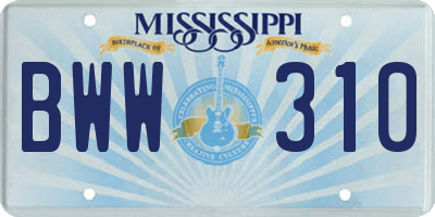 MS license plate BWW310