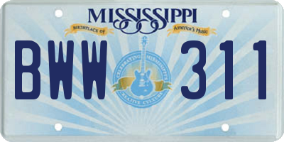 MS license plate BWW311