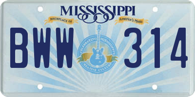 MS license plate BWW314