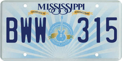 MS license plate BWW315