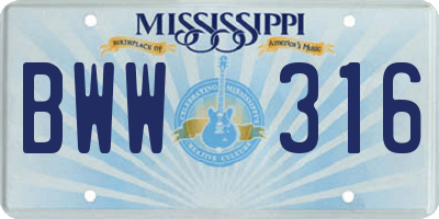 MS license plate BWW316