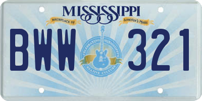 MS license plate BWW321