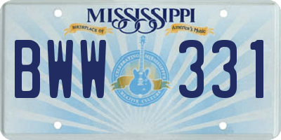 MS license plate BWW331