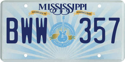 MS license plate BWW357