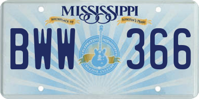 MS license plate BWW366