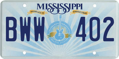 MS license plate BWW402