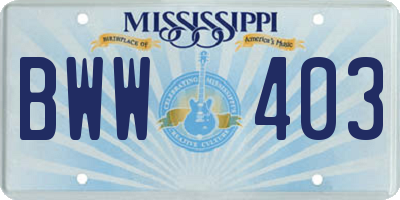MS license plate BWW403