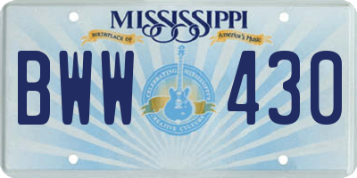 MS license plate BWW430