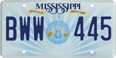 MS license plate BWW445