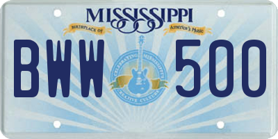MS license plate BWW500