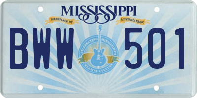 MS license plate BWW501