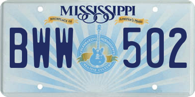 MS license plate BWW502