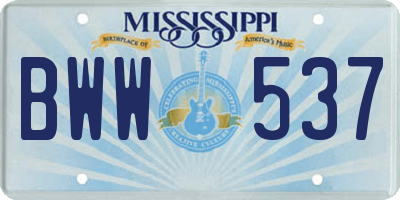 MS license plate BWW537