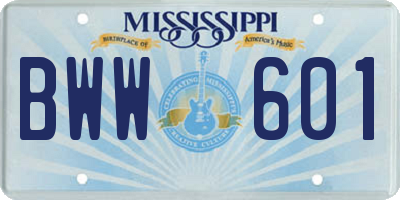 MS license plate BWW601