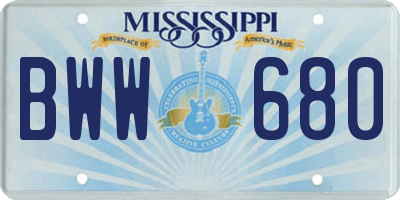MS license plate BWW680