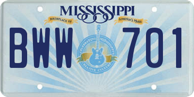 MS license plate BWW701