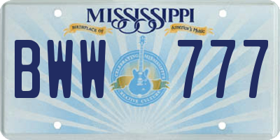 MS license plate BWW777