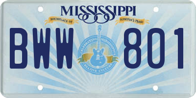 MS license plate BWW801