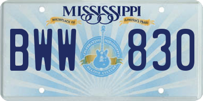 MS license plate BWW830