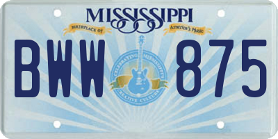 MS license plate BWW875
