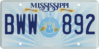MS license plate BWW892