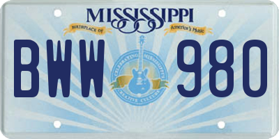 MS license plate BWW980