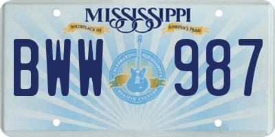 MS license plate BWW987