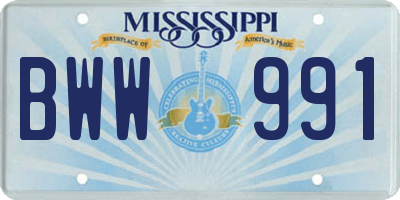 MS license plate BWW991