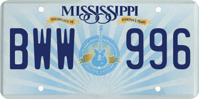 MS license plate BWW996