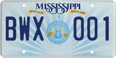 MS license plate BWX001