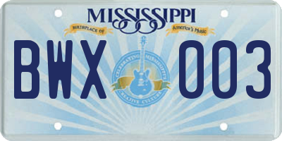 MS license plate BWX003