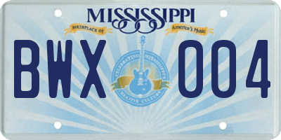 MS license plate BWX004