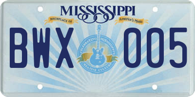 MS license plate BWX005