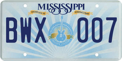MS license plate BWX007