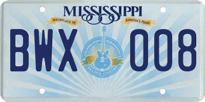 MS license plate BWX008