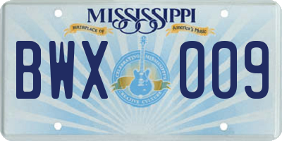 MS license plate BWX009
