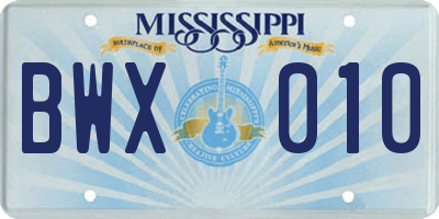 MS license plate BWX010
