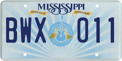 MS license plate BWX011