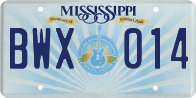 MS license plate BWX014