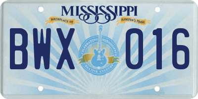 MS license plate BWX016
