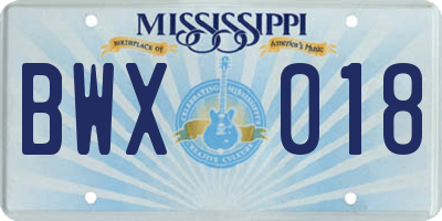 MS license plate BWX018
