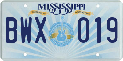 MS license plate BWX019