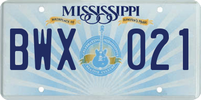 MS license plate BWX021