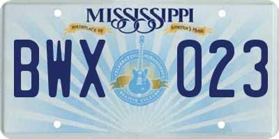 MS license plate BWX023