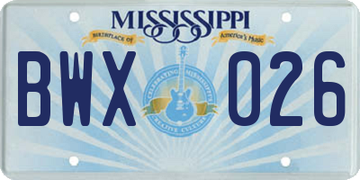 MS license plate BWX026