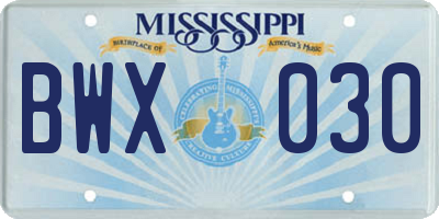 MS license plate BWX030