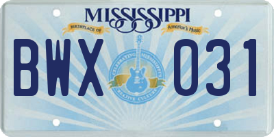 MS license plate BWX031