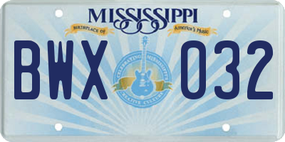 MS license plate BWX032