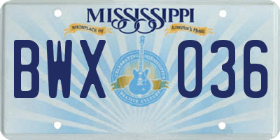 MS license plate BWX036